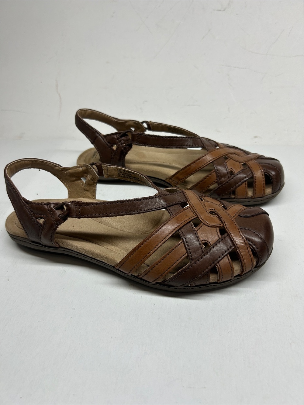 Earth Brown Leather Woven Slingback Sandals